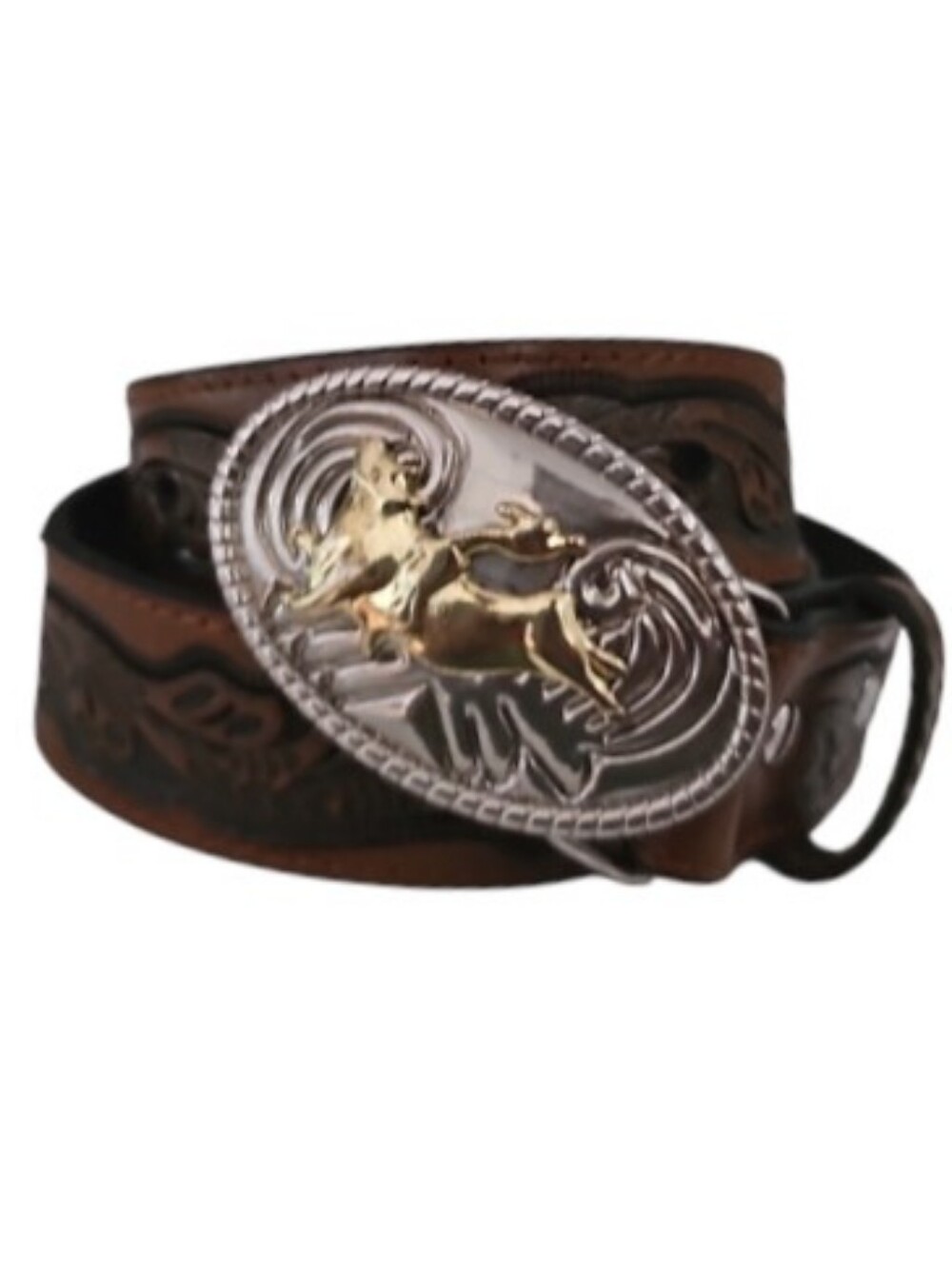Nocona Western Belt Sz 28 Tooled Leather Rodeo Cowboy Festival Buckle Brown NWOT